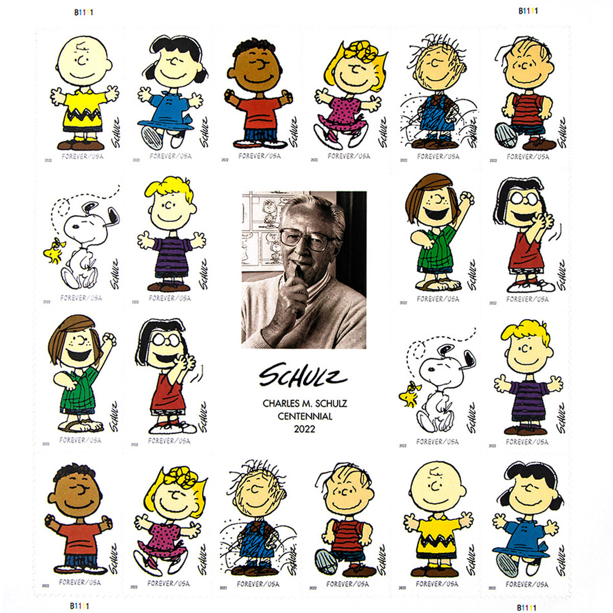 2022 Centennial of Cartoonist Charles M. Schulz's Birth With New Forever First Class Postage Stamps