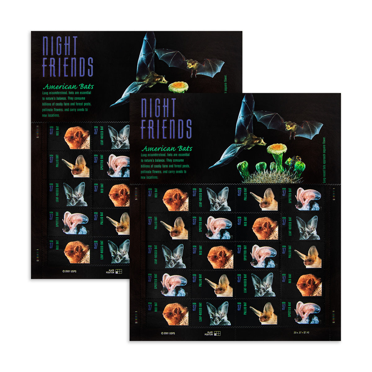 2002 Night Friends American Bats  First Class Postage Stamps